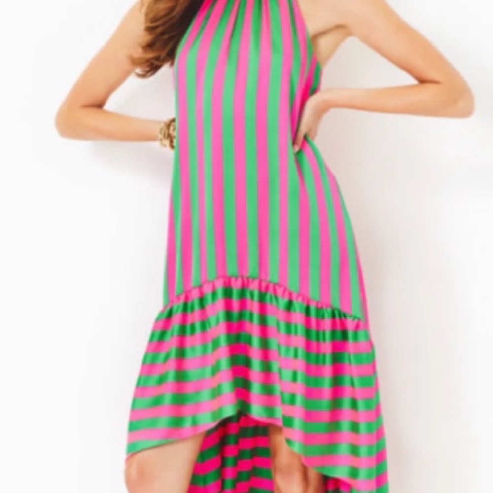 NWT LILLY PULITZER STEPH HIGH LOW HALTER MIDI DRESS SIZE 8 ROXIE PINK X SPEARMIN